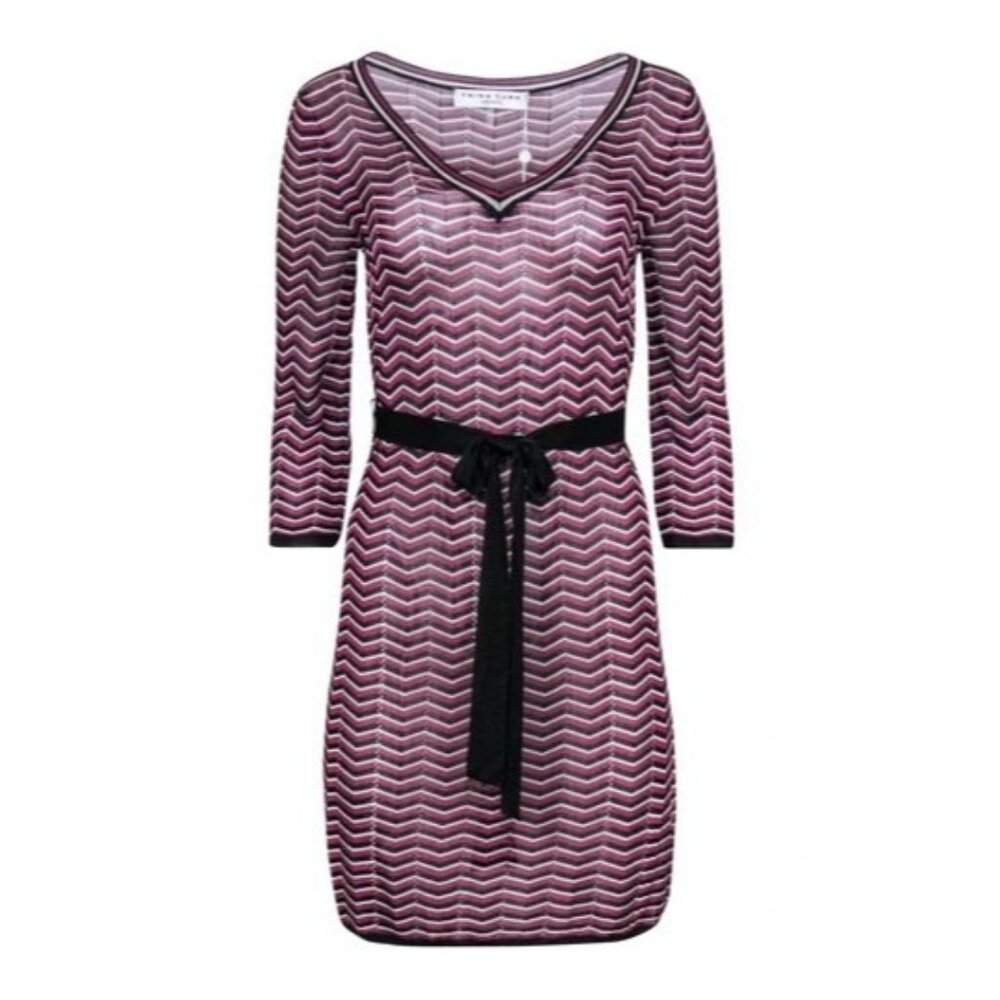 Trina Turk Chevron‎ Belted Sweater Dress w/ Slip M NWT